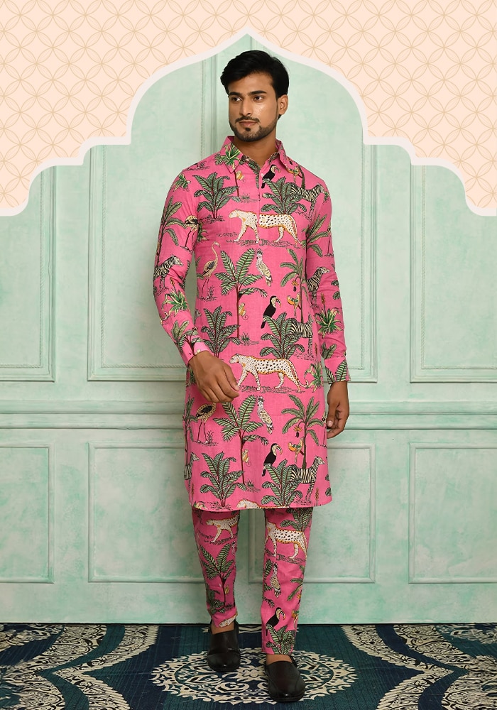 Pranay Baidya pink cotton kurta set