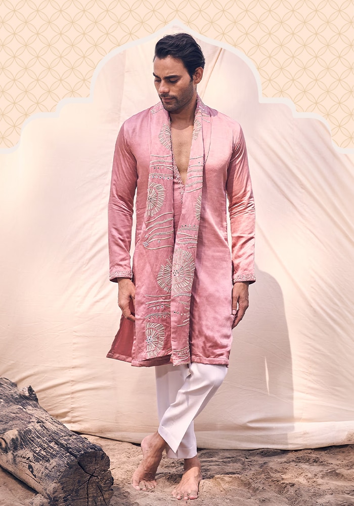 Kaaj Button embroidered kurta set