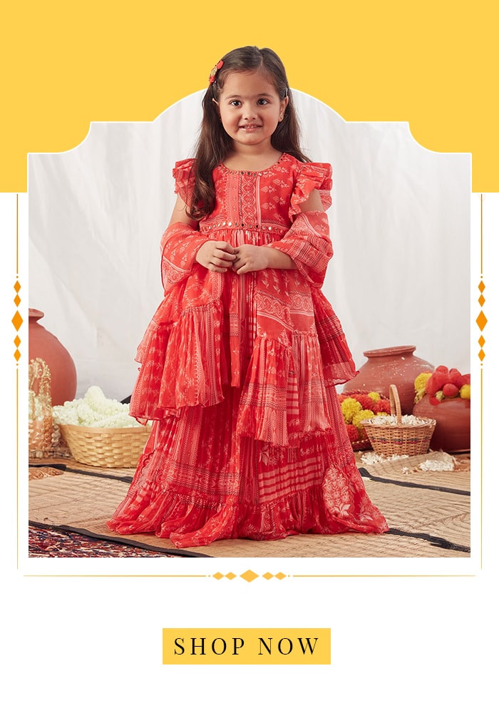 Vivedkids red chiffon lehenga set