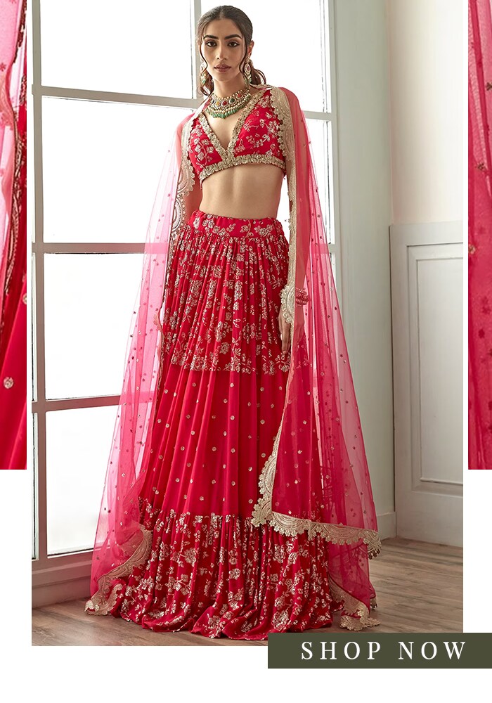 Bright pink bridal attire