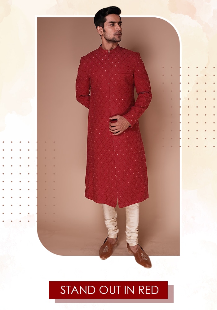 Stand Out In Red Sherwani