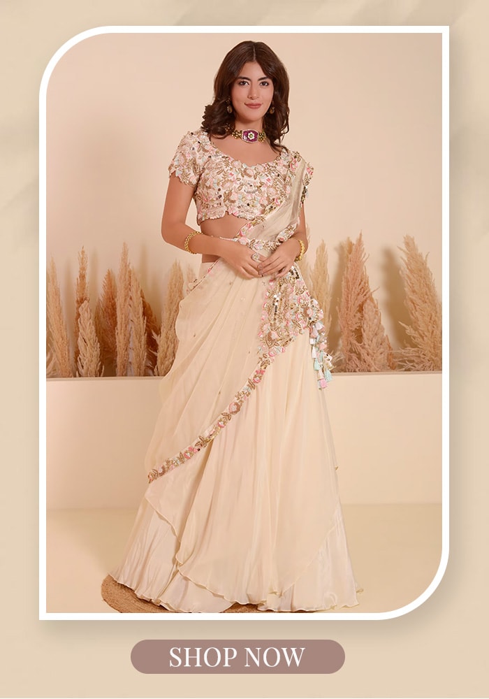 Surabhi Arya White Lehenga Aza Fashions