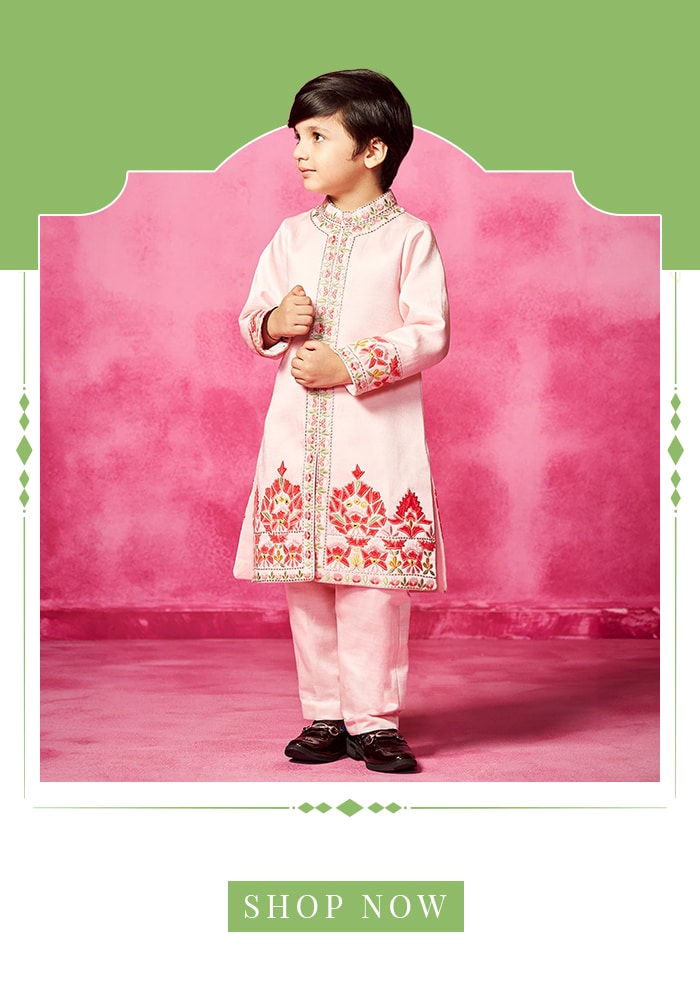 Neha Gursahani pink white sherwani set