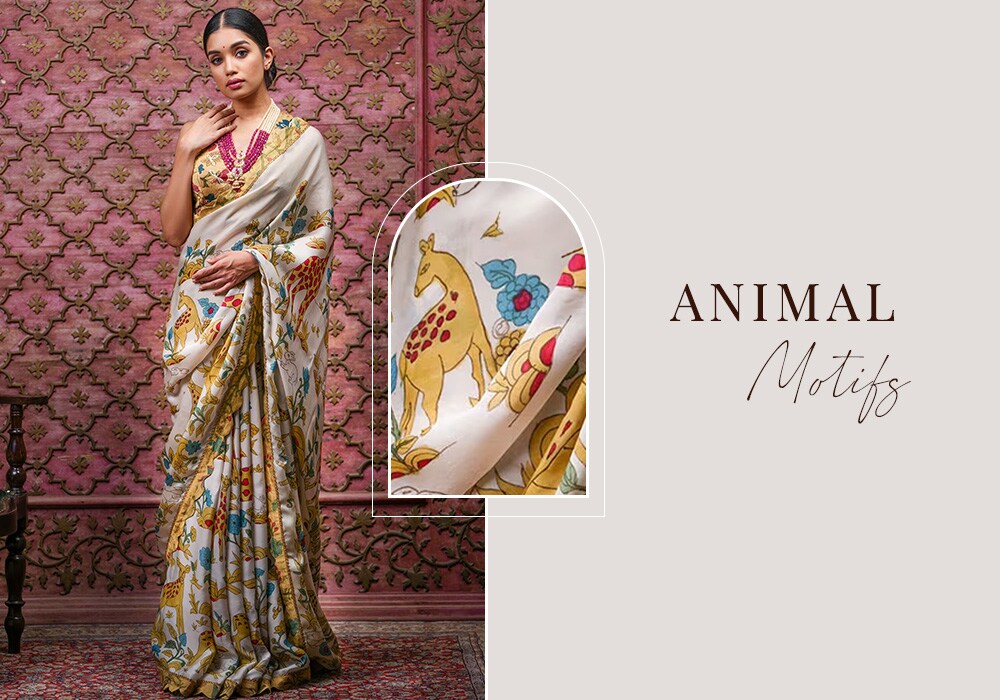 Kalamkari Sarees with animal prints Aza Fashions