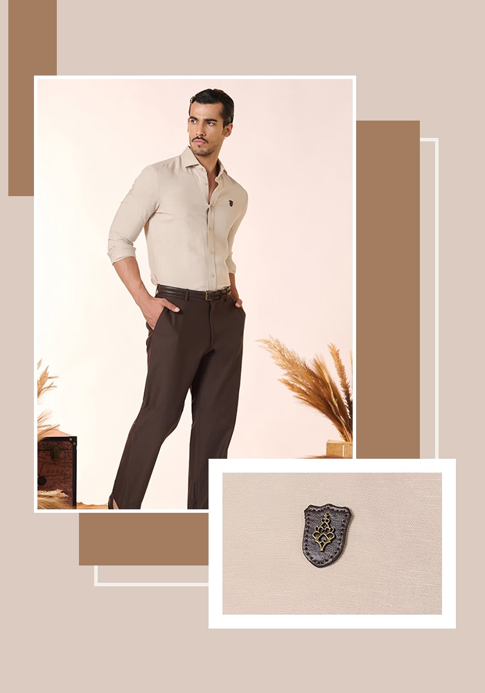 Beige solid color shirt with embellished crest