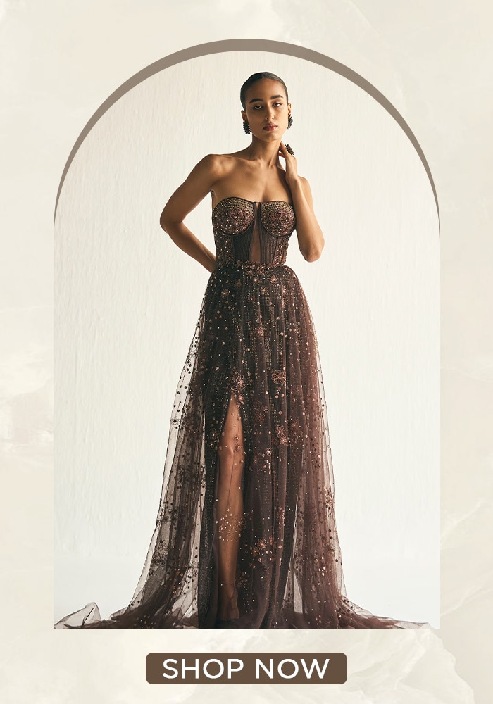 sequin brown corset gown