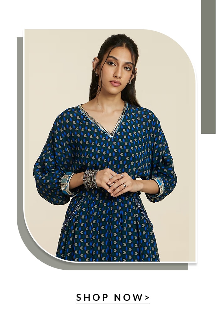 Blue Crepe Print Geometric V Dolman Sleeves Jumpsuit