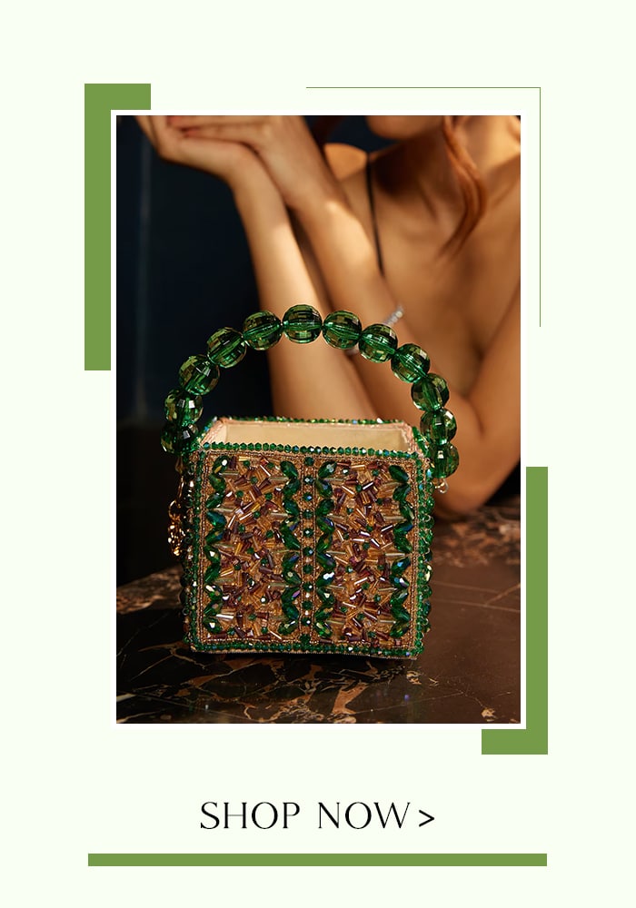 Green Embellished Crystals Work Box Bag