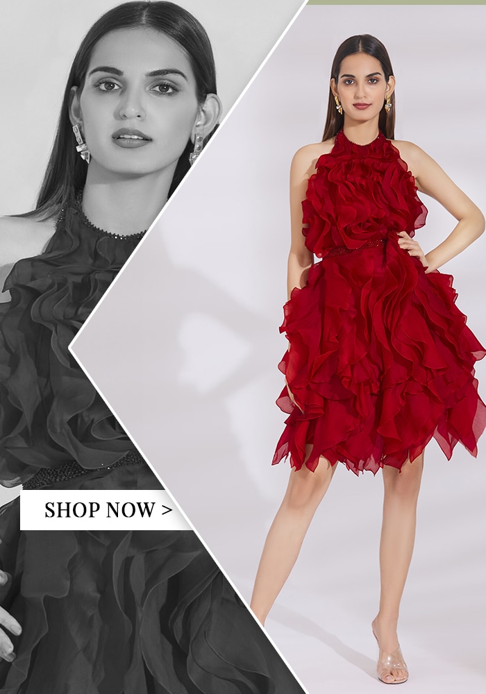 Halter Neckline Ruffle Dresses 