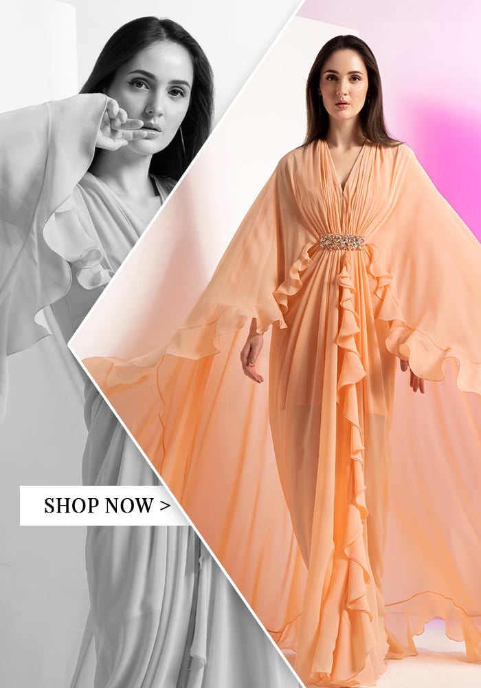 Peach Pleated Cape Dress