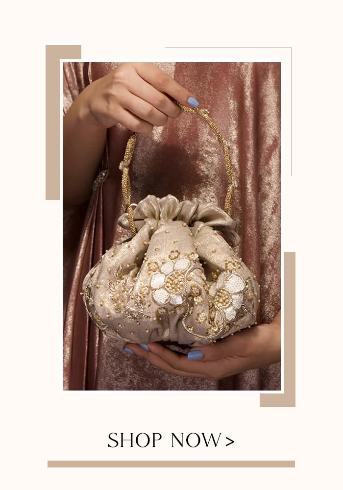 Gold Sequins Zara Zardozi Bloom Embellished Potli Bag