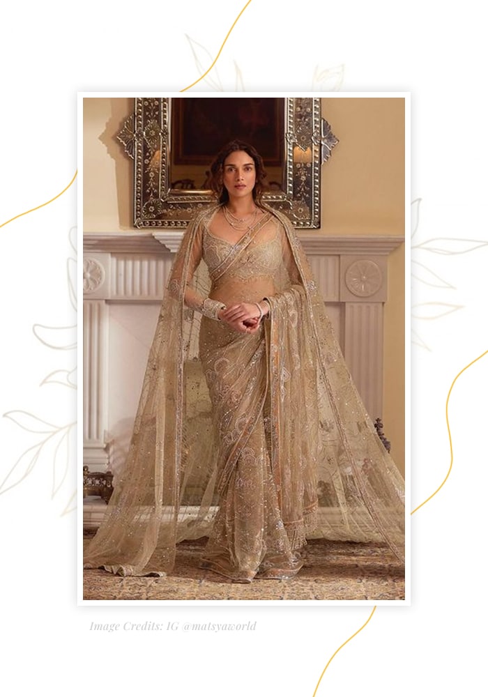 Sheer Tulle Saree with Zardozi Embroidery 