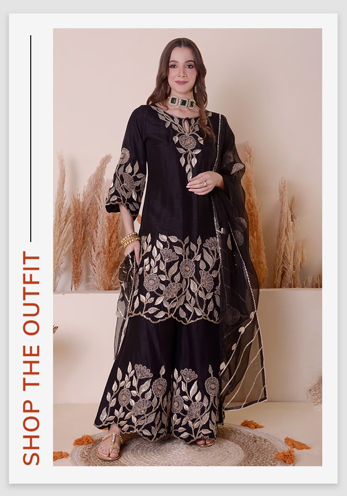 Black Embroidered Kurta Set by Surabhi Arya