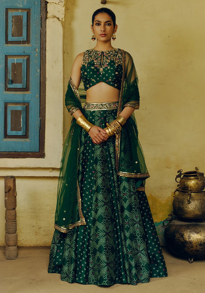 Green lehenga by Drishti & Zahabia