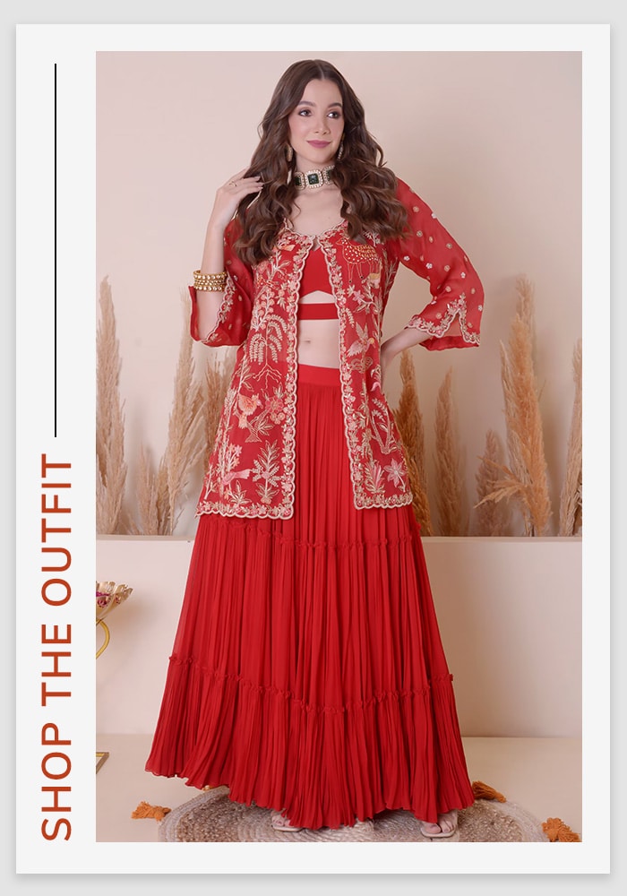 Red Organza Embroidered Kurta Set by Surabhi Arya