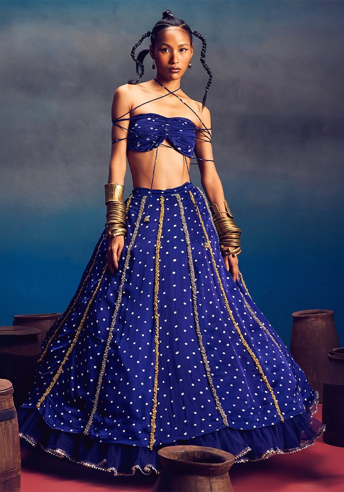 5 elements royal blue lehenga