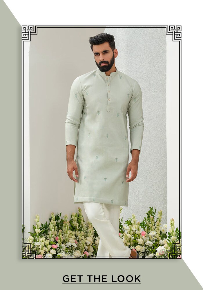 Green Cotton Silk Embroidered Thread Floral Butti Kurta With Bell Bottom Pant