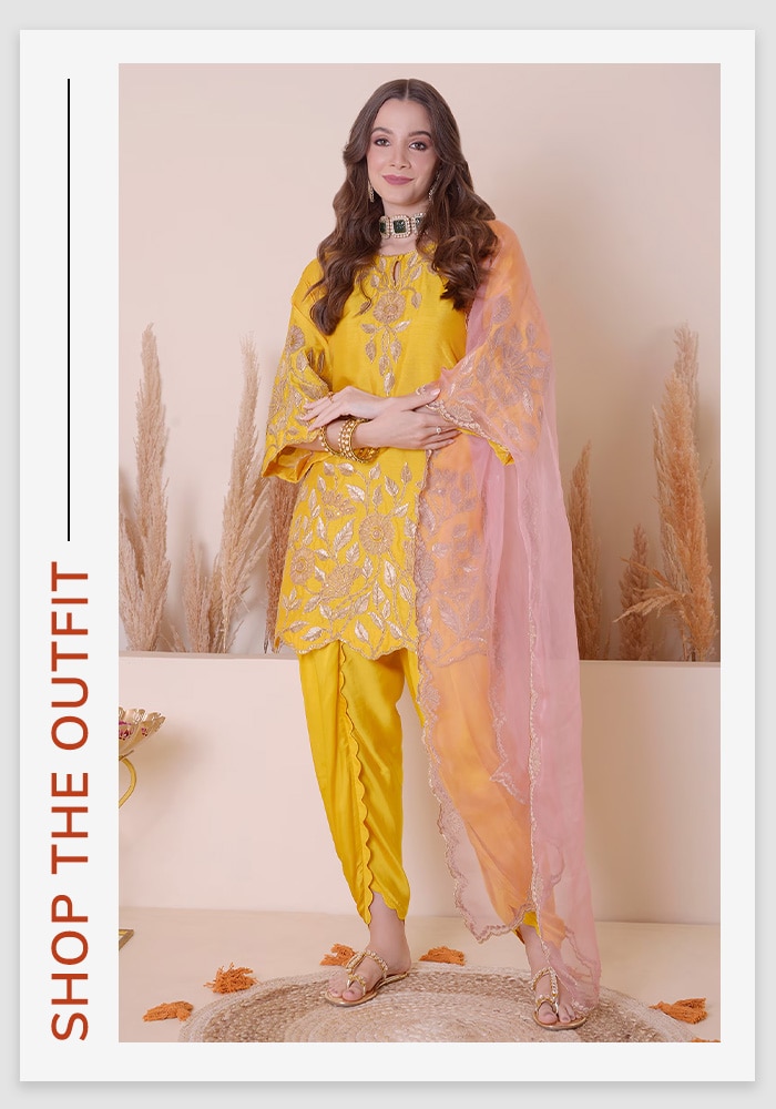 Yellow Embroidered Kurta Set by Surabhi Arya