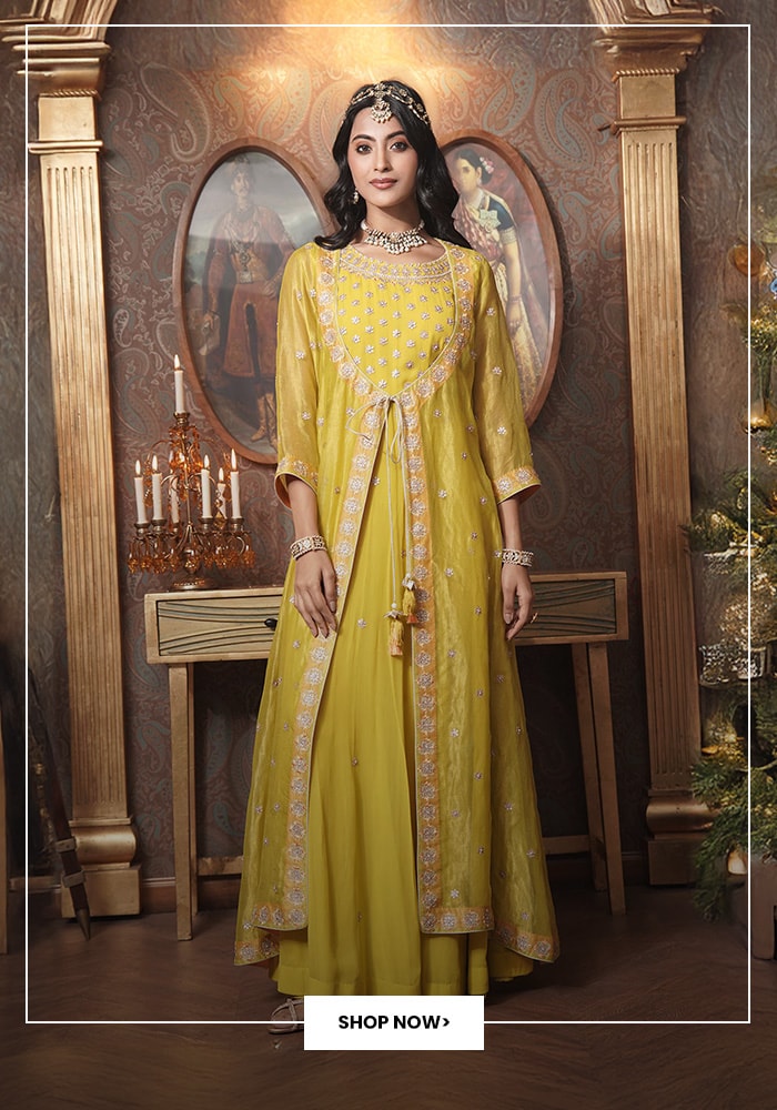 yellow jacket anarkali by Surbhi Arya