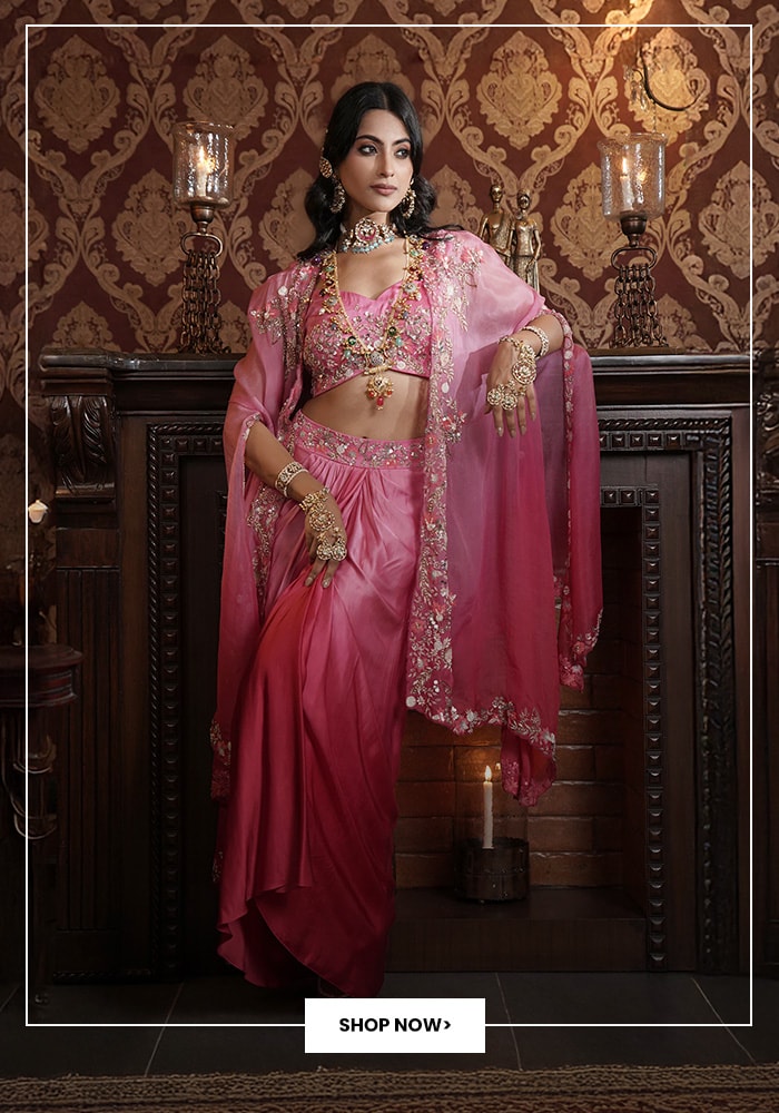 Pink Draped Skirt and crop top by Surbhi Arya