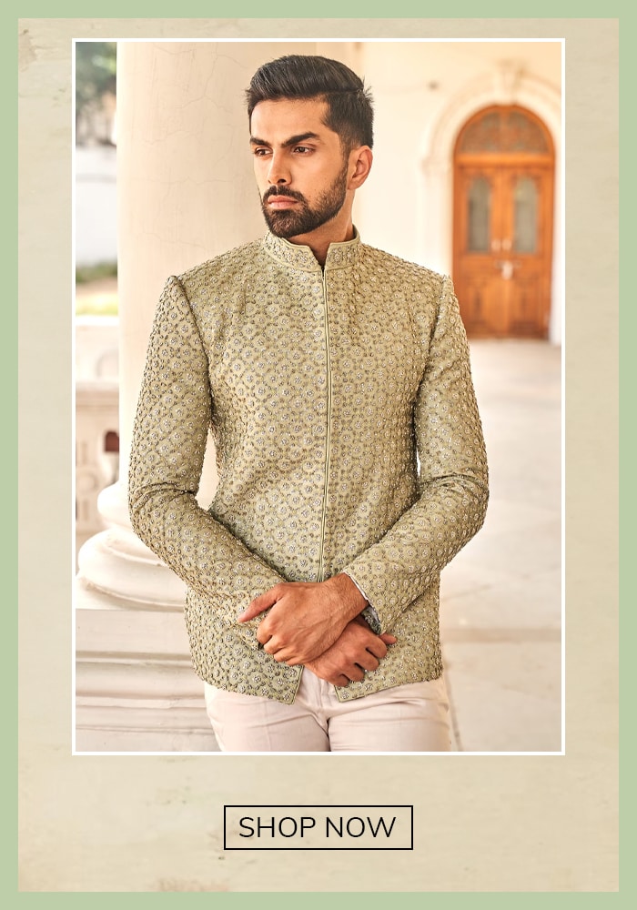 Green Nehru Jacket for Mehendi