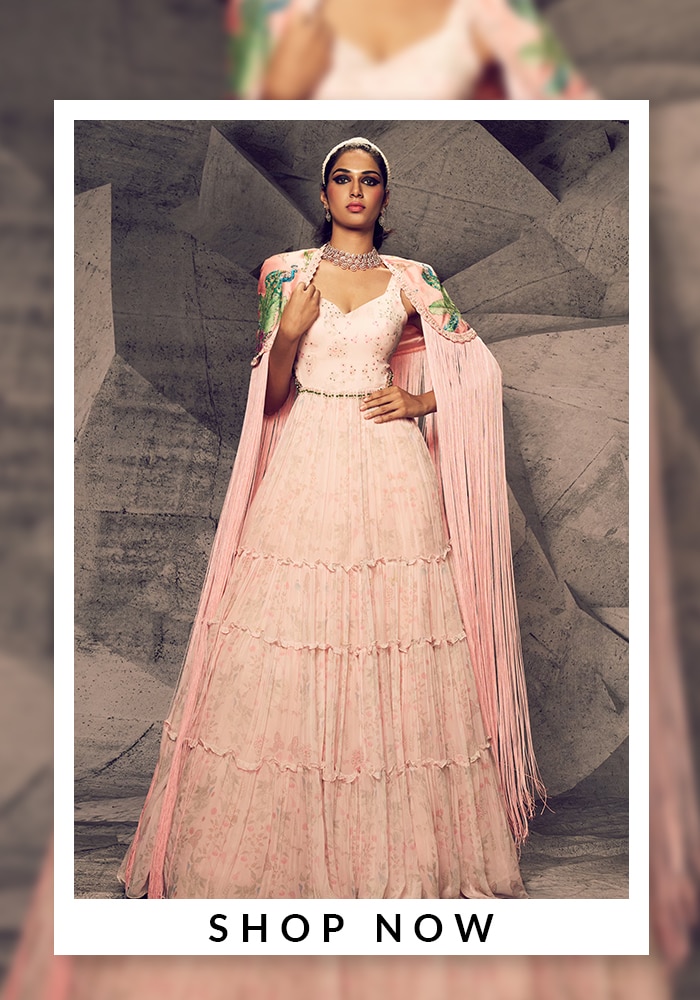 Archana Kochhar Pink Tiered Lehenga