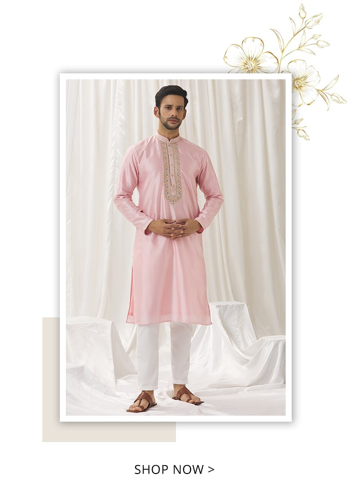 Pink Kurta Silk Embroidered Placket Floral Floret With Pant