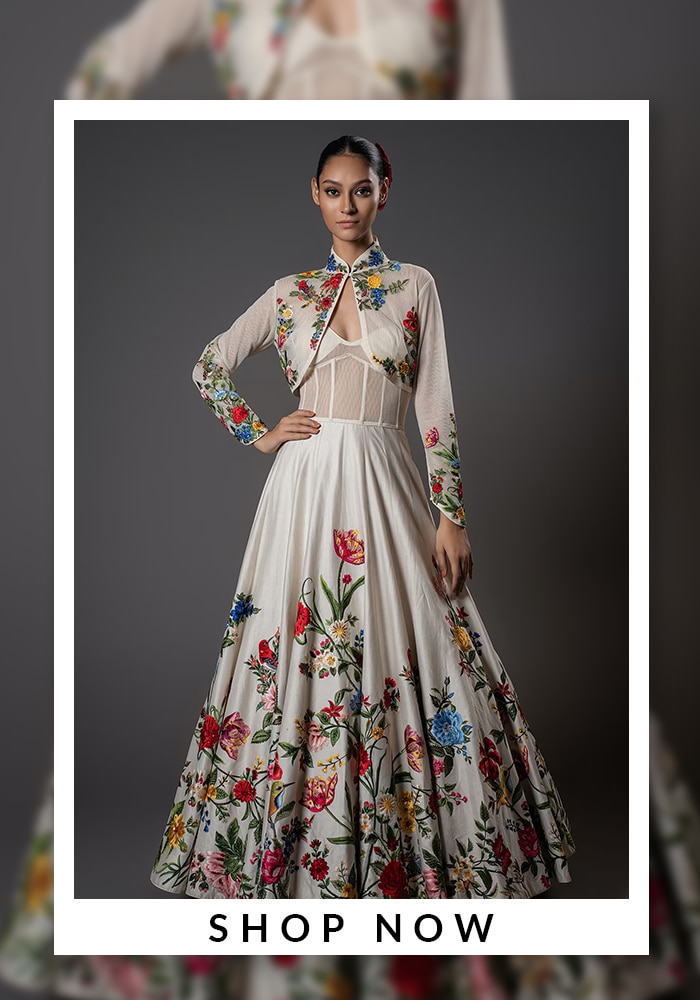 Rohit Bal Floral Embroidered Jacket Anarkali with Cape