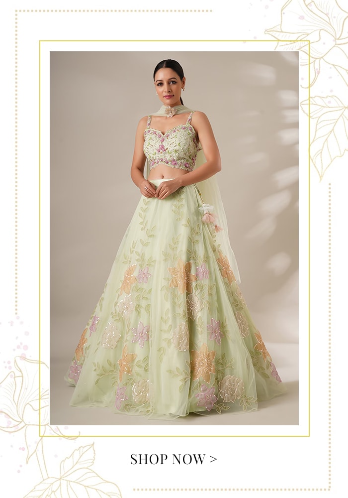 Net embroidered lehenga for bridesmaids