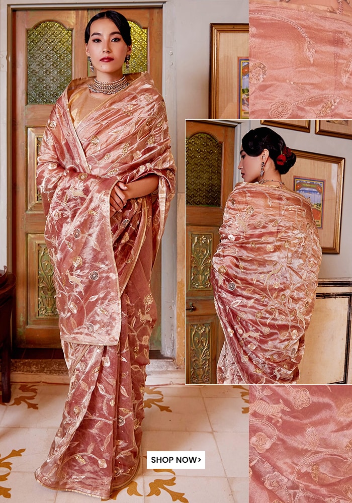 Trendiest Tissue Sarees Rose Gold Saree