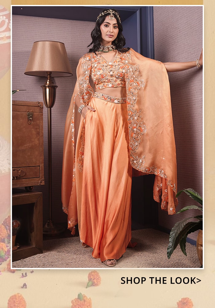 Orange Cape and Afghani Pant Set