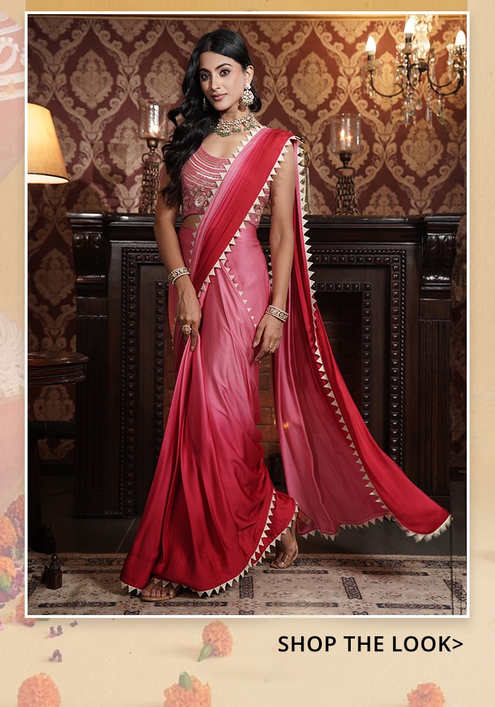 Pre-Draped Saree with Embellished Blouse