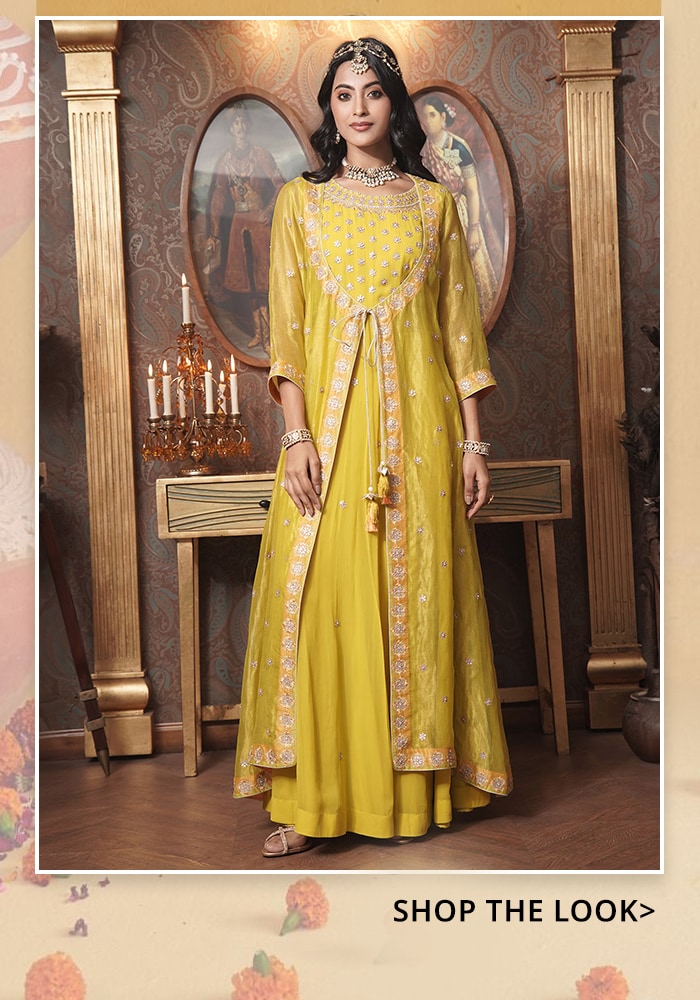 Yellow Angarkha Jacket with Anarkali 