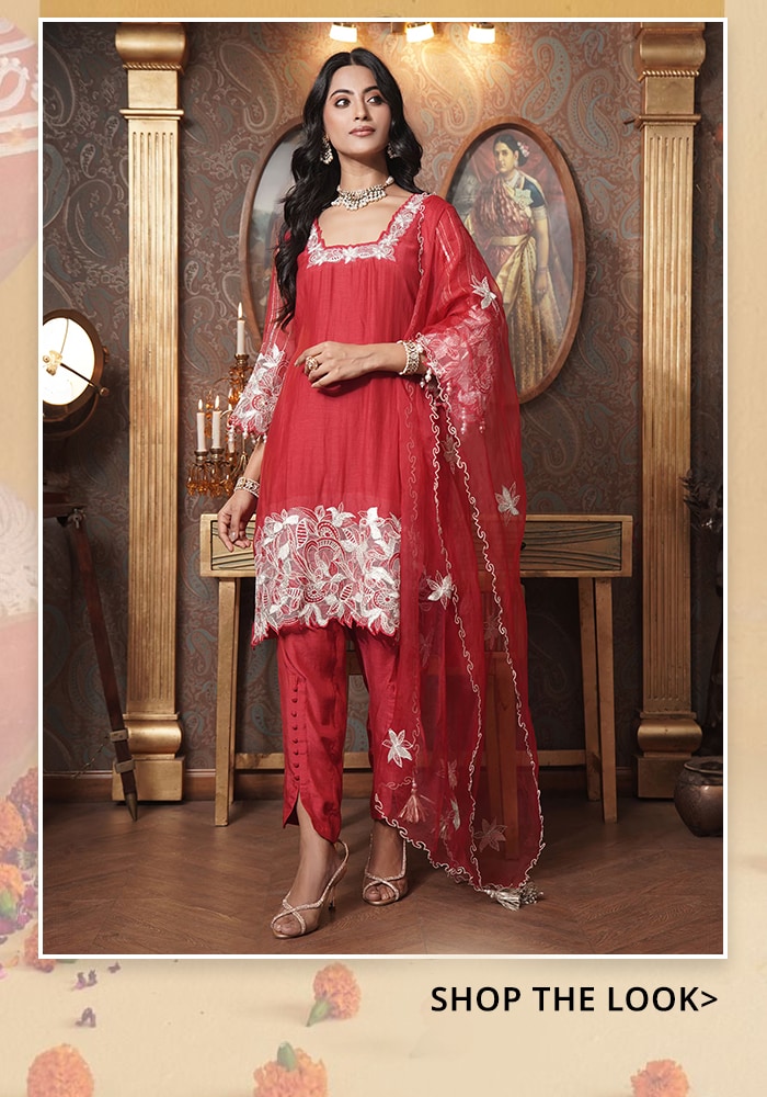 Red Kurta and Slit Pants Set 