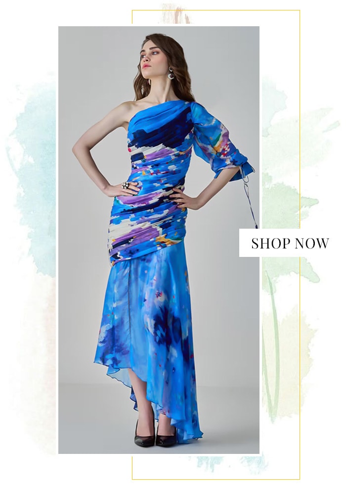 One-shoulder Ikat print dress