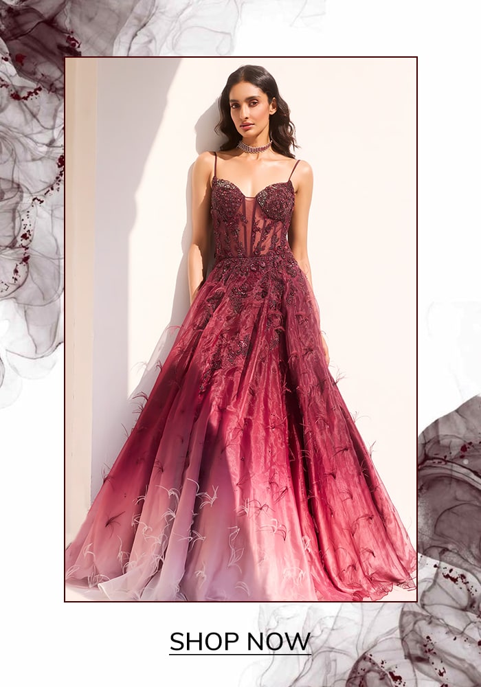 Burgundy Ombre Corset Gown 