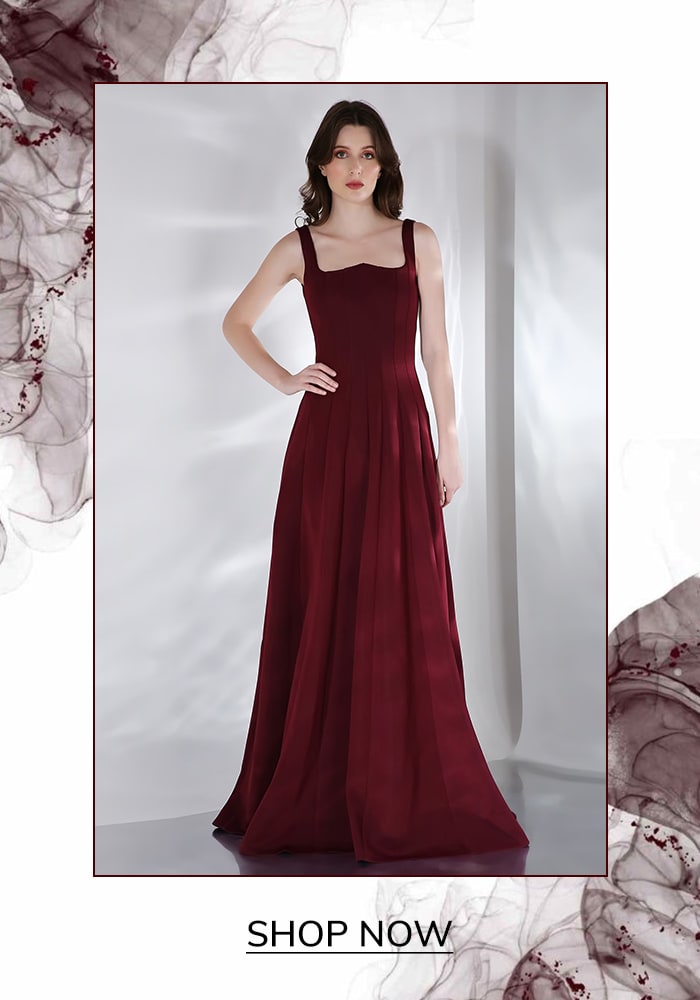 Burgundy Panelled Slit Gown 