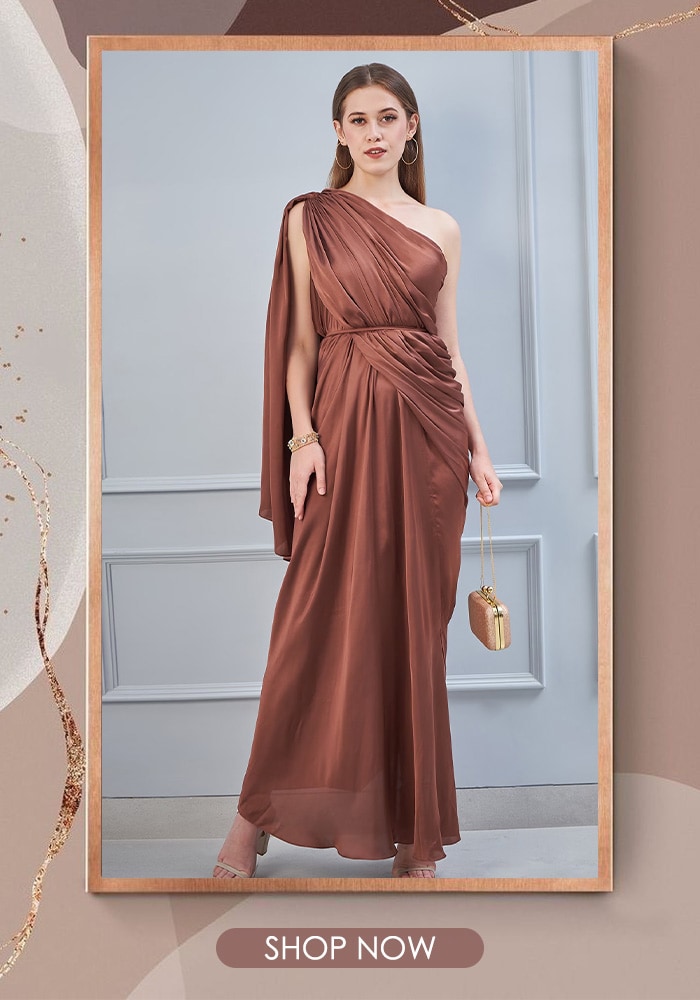 One-shoulder Mocha Mousse gown