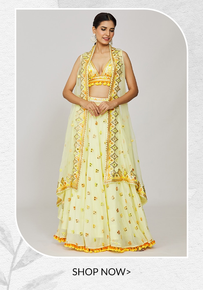 Mellow-yellow pastel Indian wedding outfits