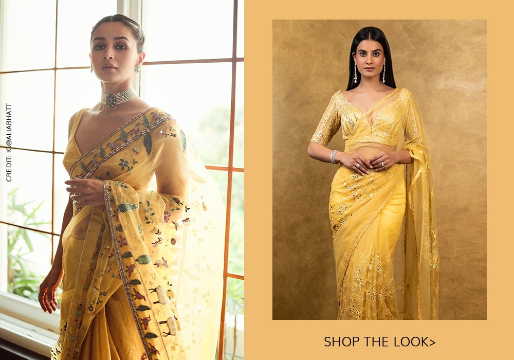 Alia Bhatt inspired yellow net saree