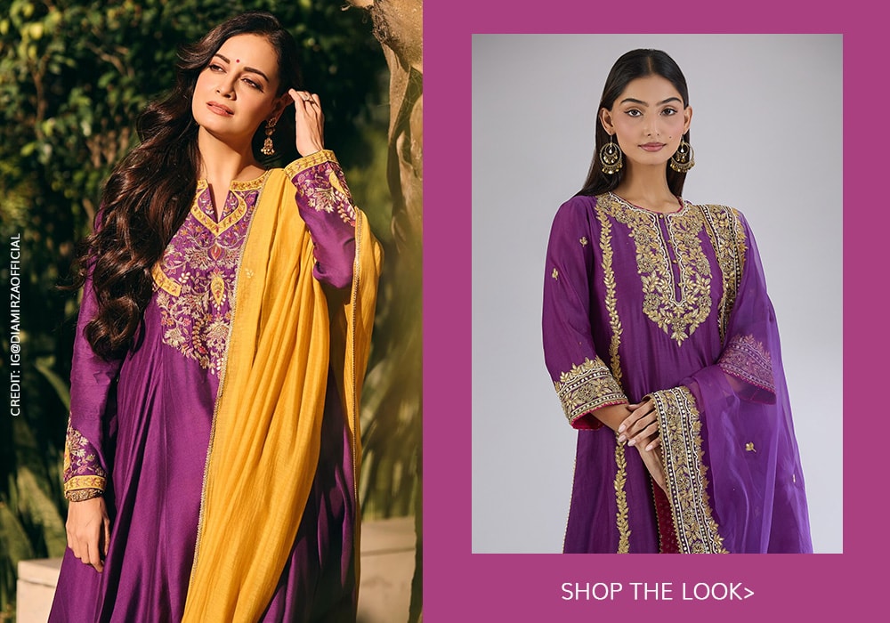 Dia Mirza inspired purple kurta set by Sheetal Batra