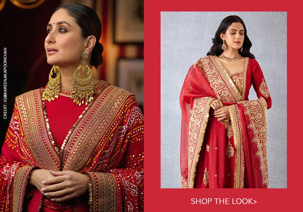 Kareena Kapoor inspired red silk kurta set by Torani