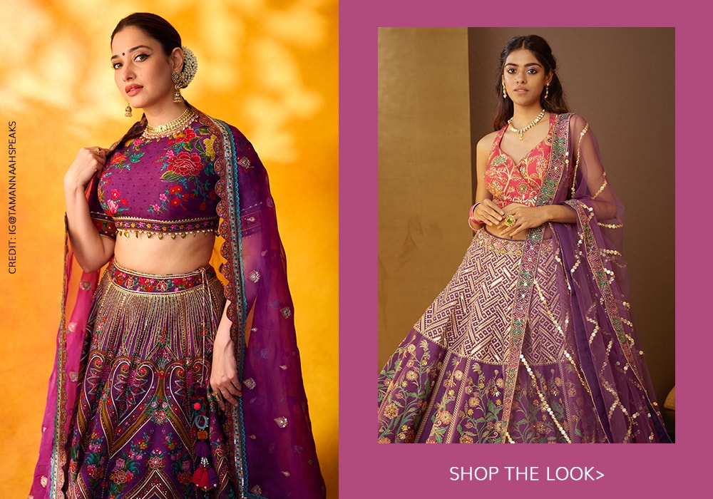 Tamannaah Bhatia inspired purple printed lehenga