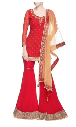 Red embroidered lehenga set