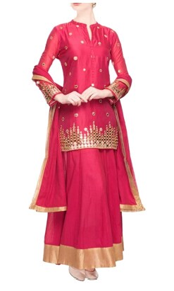 Dark pink kurta lehenga with mirror work