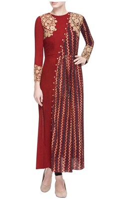 Red kurti with floral motif